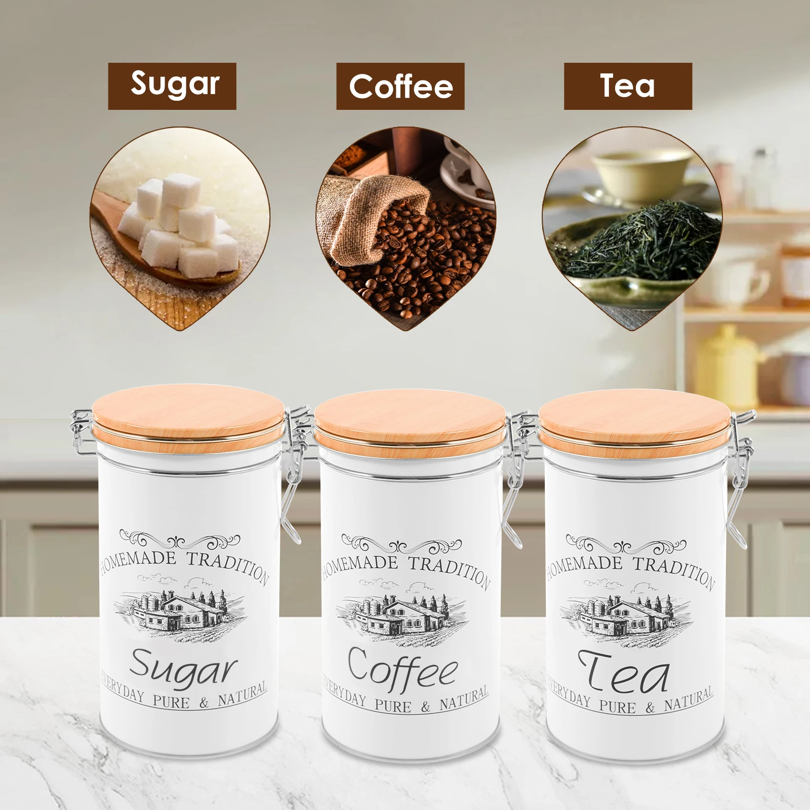 3 pz/set tè caffè contenitori  - Coffee Tea Sugar Canister Set recensione e prezzo