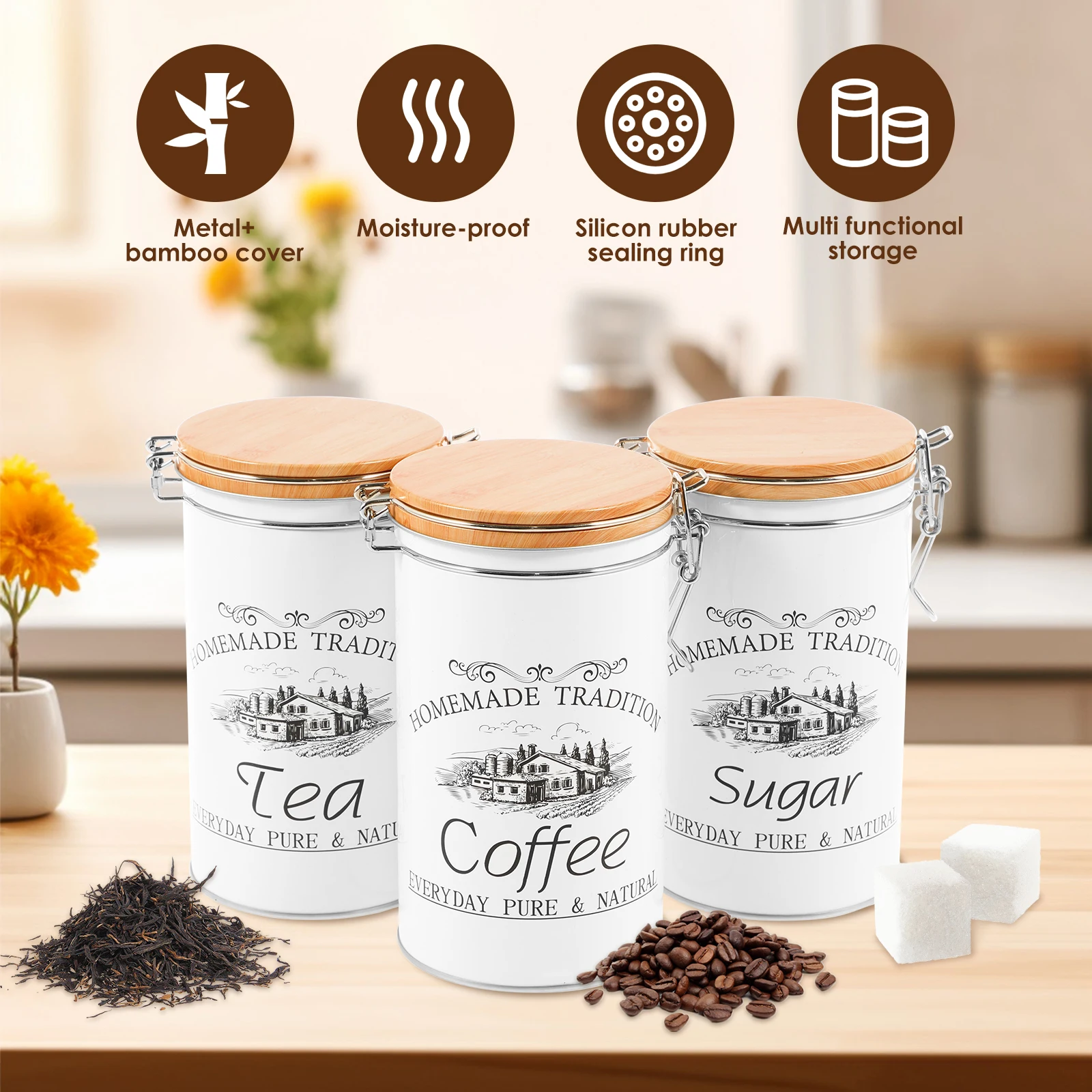 3 pz/set tè caffè contenitori  - Coffee Tea Sugar Canister Set recensione e prezzo
