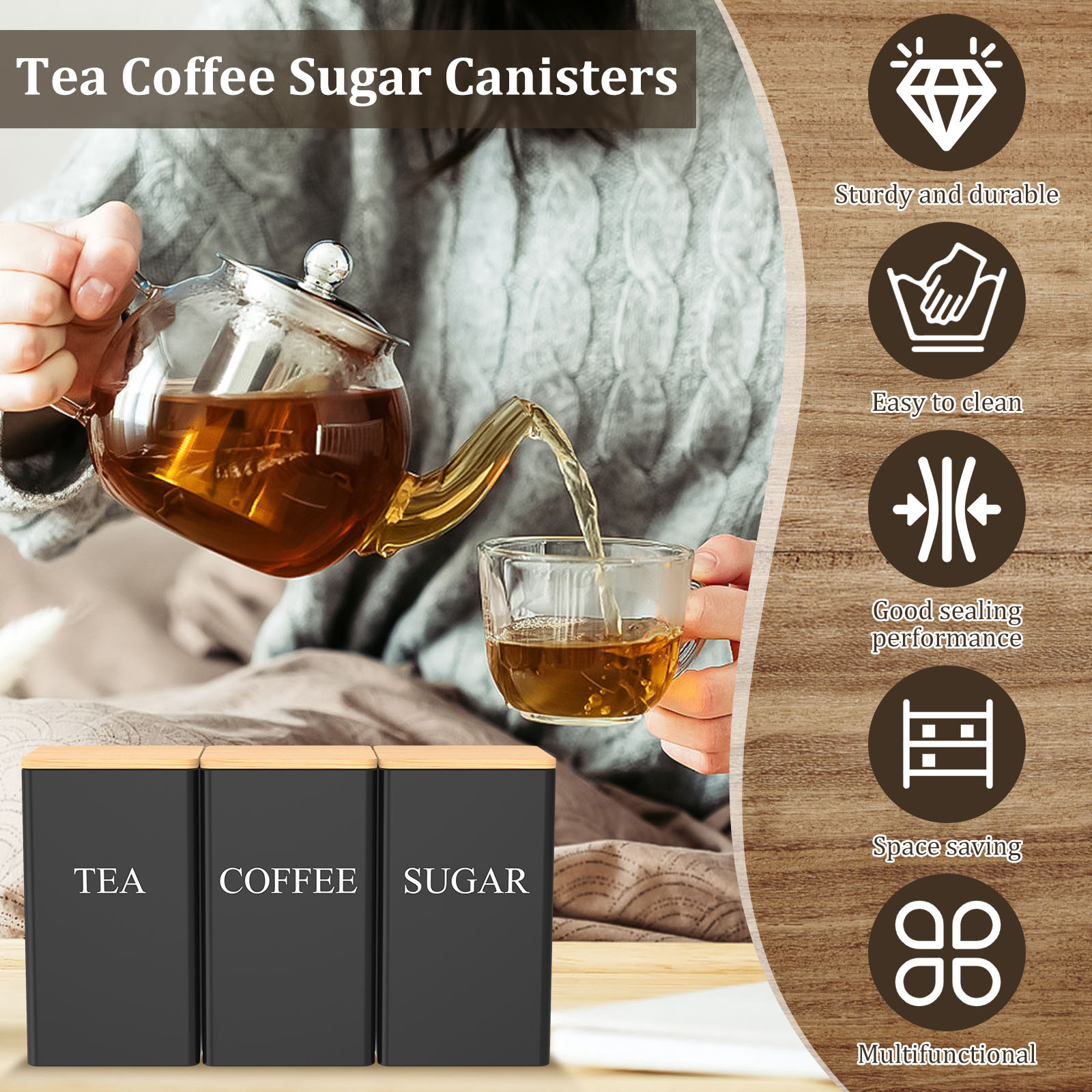Barattolo di stoccaggio dei ch - Coffee Tea Sugar Canister Set recensione e prezzo